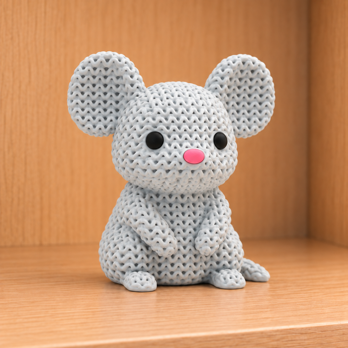 Figurine souris kawaii effet tricoté amigurumi 3D Tresor3D, vue principale
