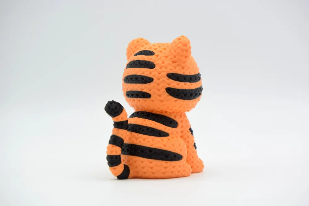 Figurine tigre Kawaii, détail de la texture tricotée, Tresor3D