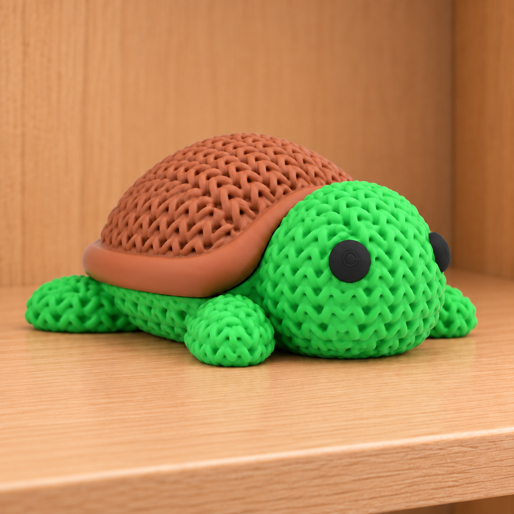 Figurine tortue kawaii effet tricoté amigurumi 3D Tresor3D, vue principale