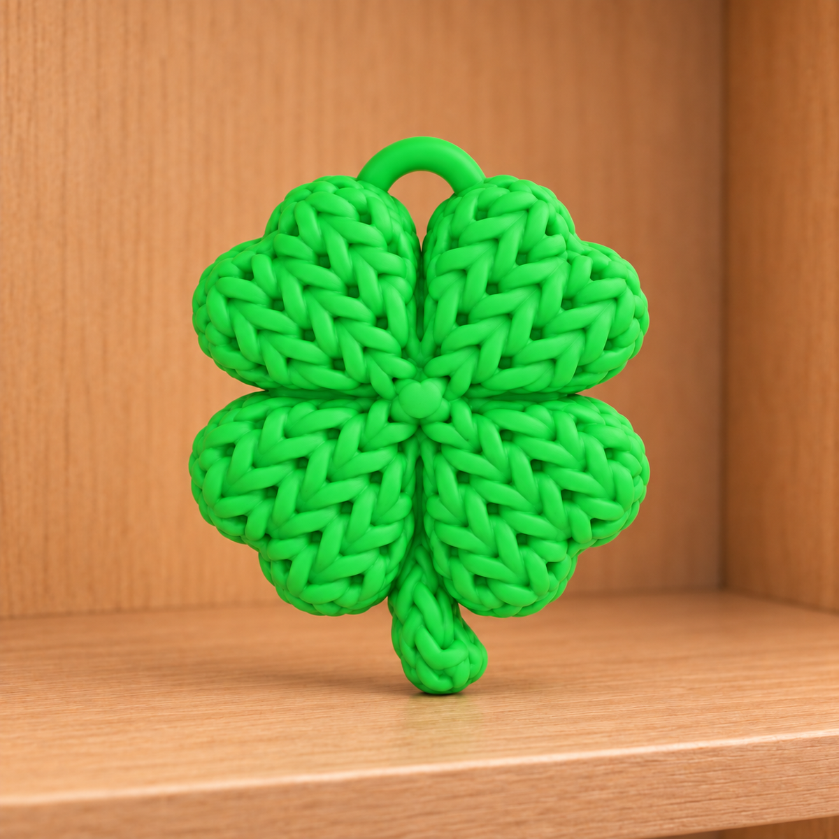 Figurine trèfle à quatre feuilles kawaii effet tricoté amigurumi 3D Tresor3D, vue principale