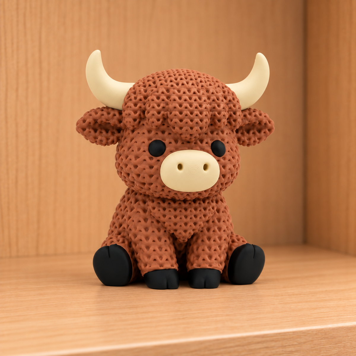 Figurine vache des highlands kawaii effet tricoté amigurumi 3D Tresor3D, vue principale