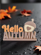 Lettrage Hello Autumn sur socle, déco d'automne terracotta et ocre, Tresor3D