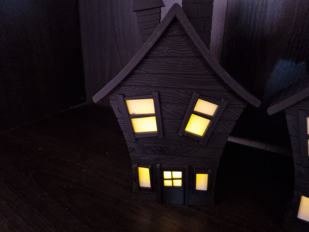 Maison hantée photophore, allumée en situation, Tresor3D