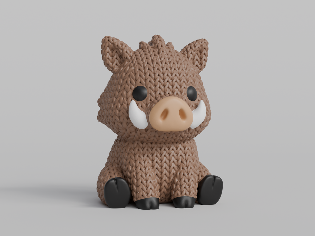 Figurine Sanglier Kawaii 🐗 Effet Crochet 3D Amigurumi – Déco Mignonne