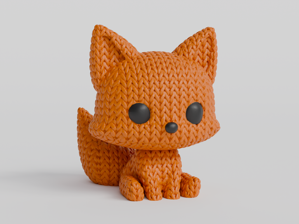 Figurine Renard Kawaii 🦊 Effet Crochet 3D Amigurumi – Déco Mignonne